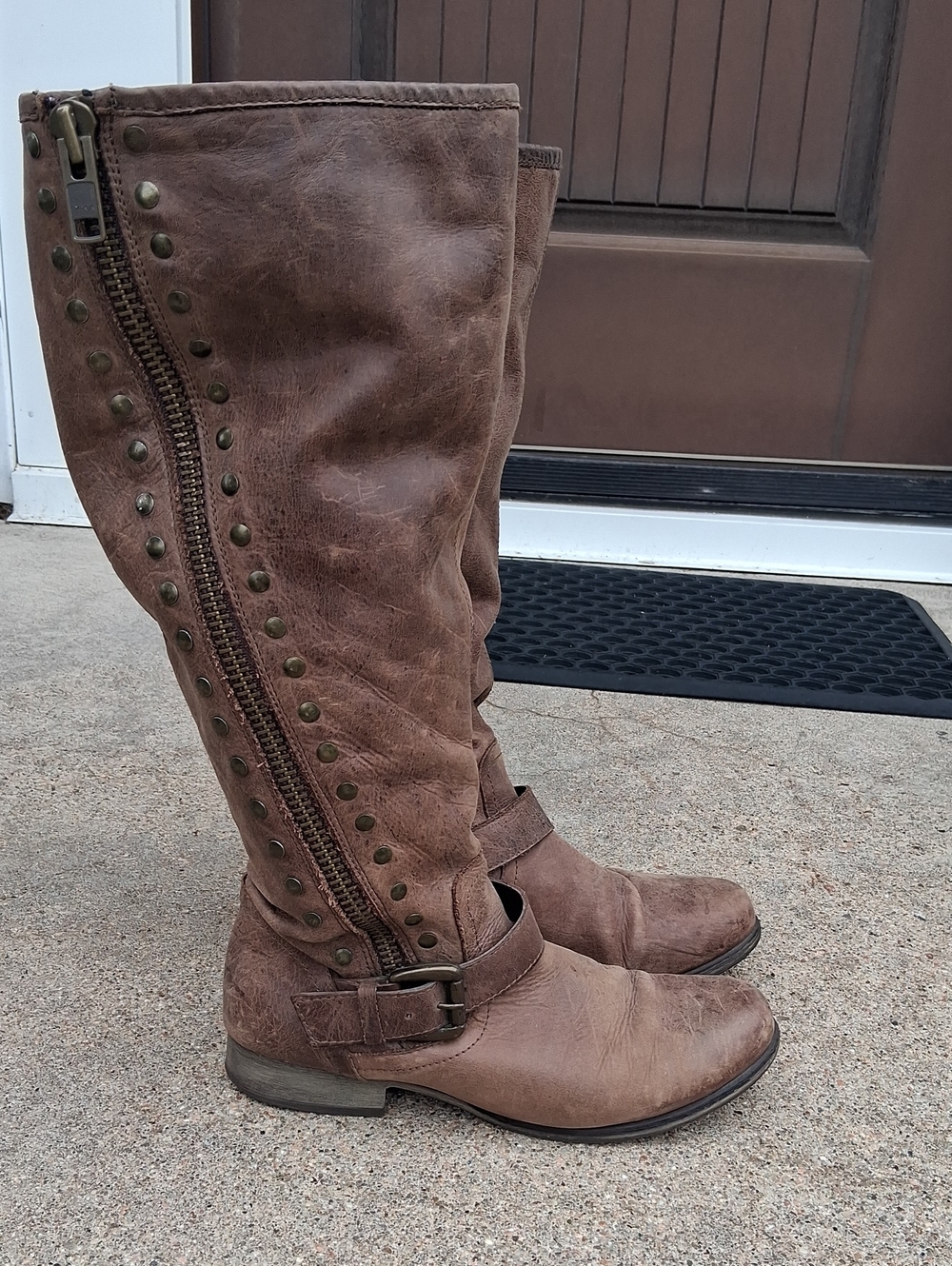 Brown Studded Knee-High Women's Boot with Side Zip
